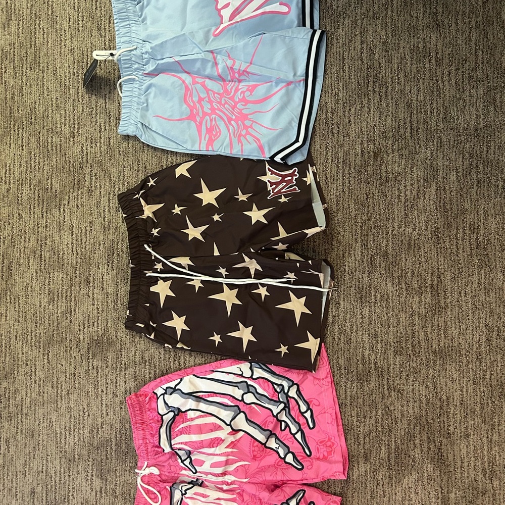 Stylish Graphic Shorts Set - Blue, Brown, Pink